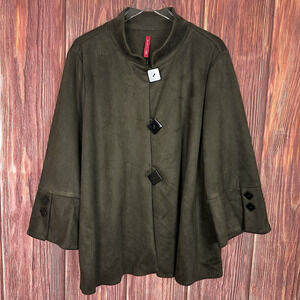 IC by Connie K Collection Faux Suede Dark Green Jacket Plus Size 3X Lagenlook